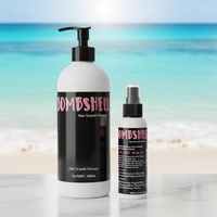 Bombshell Pro Refill 2-in-1 Shampoo and Conditioner 1000ml and 200ml bottles with ocean background